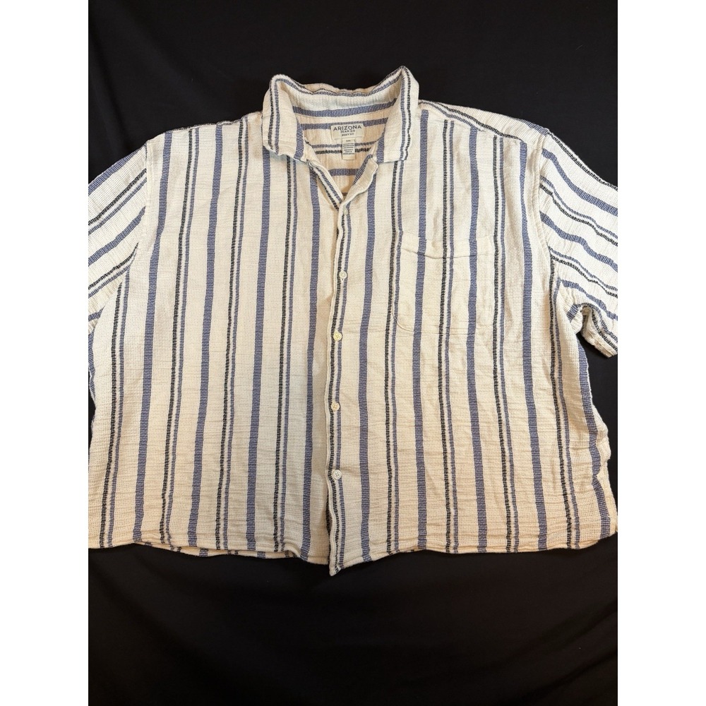 Arizona Jean Co. Blue & White Striped Down Camp Boxy Fit Shirt, XXL